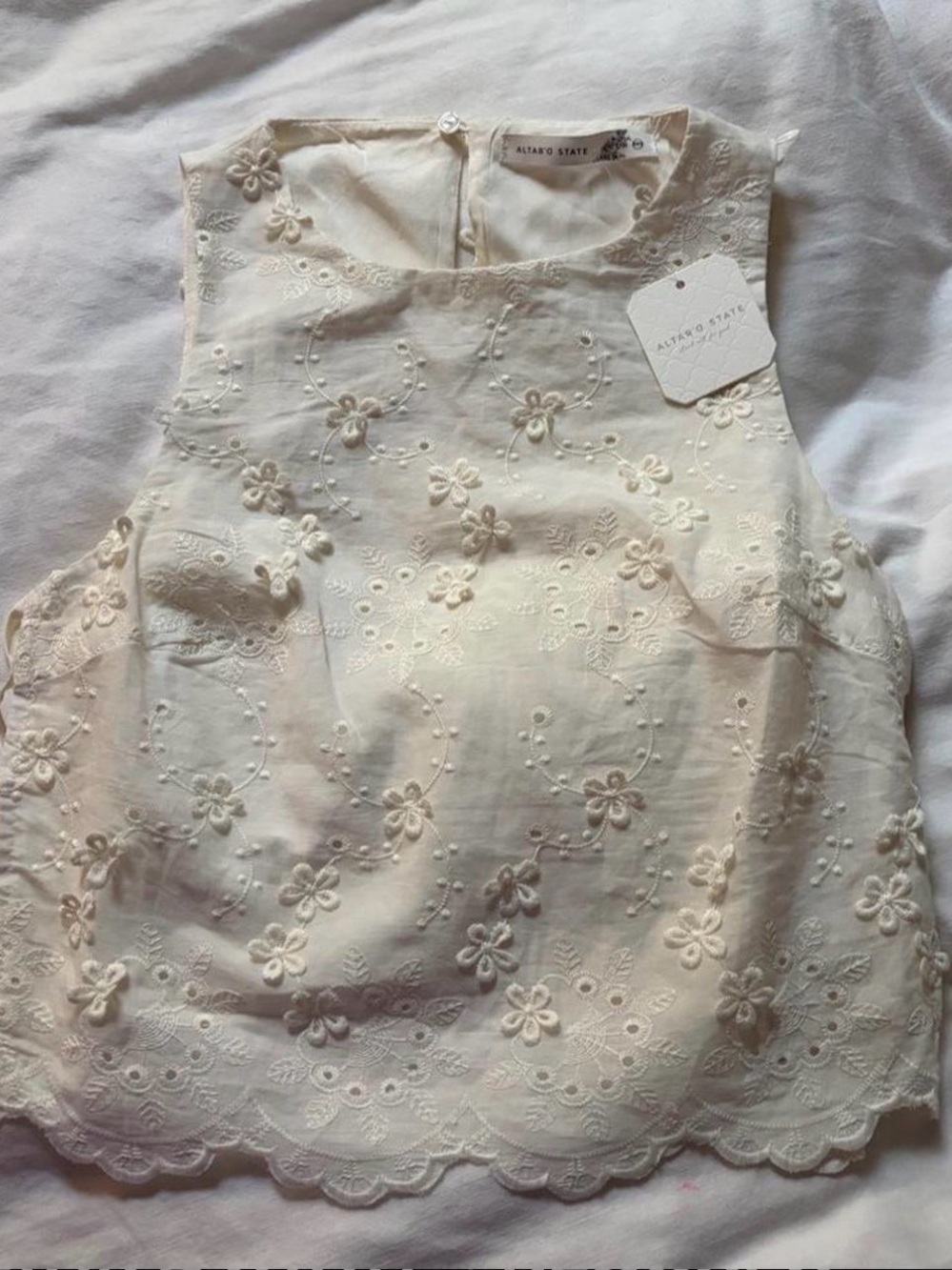 Altar'd State Ivory Floral Eyelet Sleeveless Top